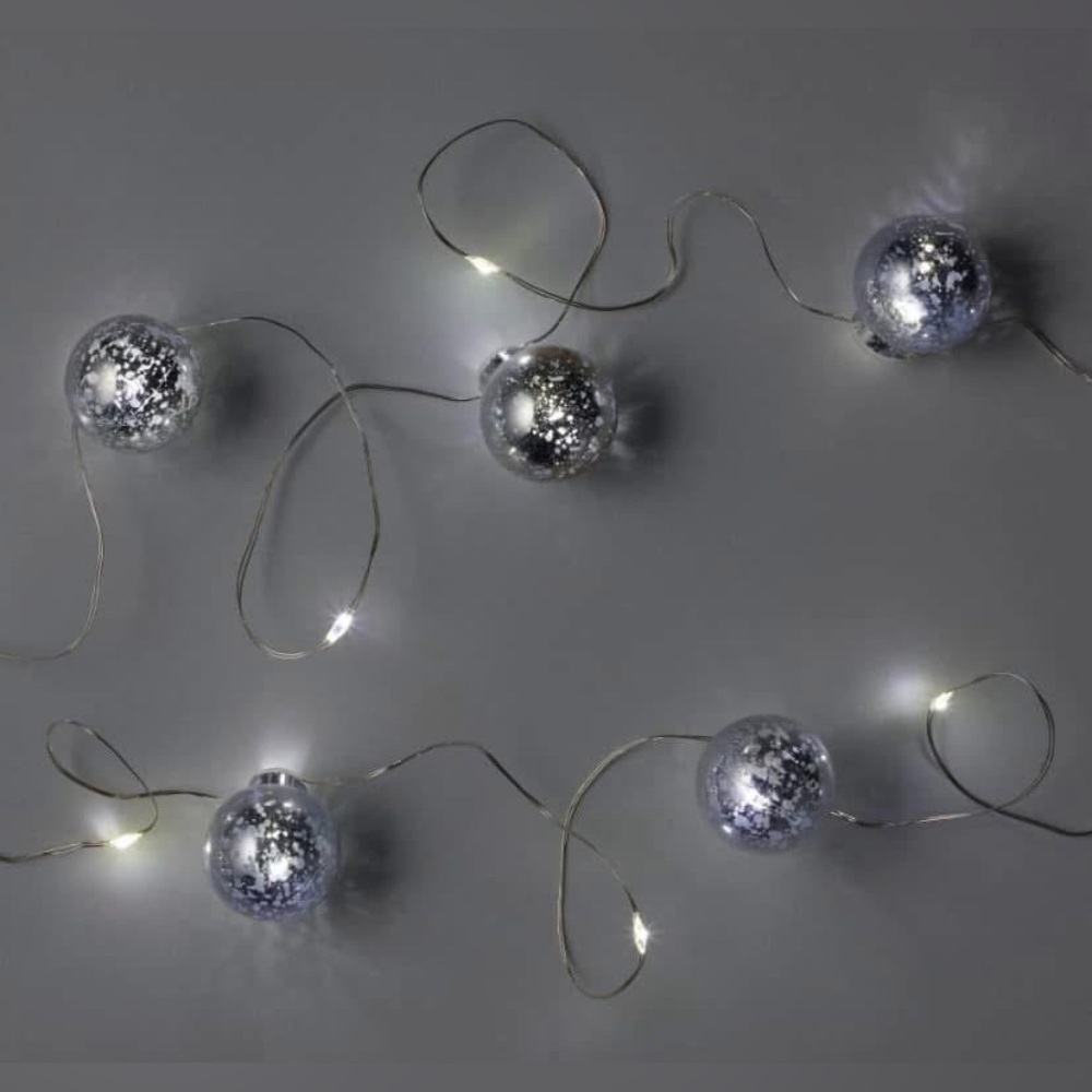 New 30ct LED Dewdrop 15 Faux Mercury Globes Indoor Cool White with Silver Wire